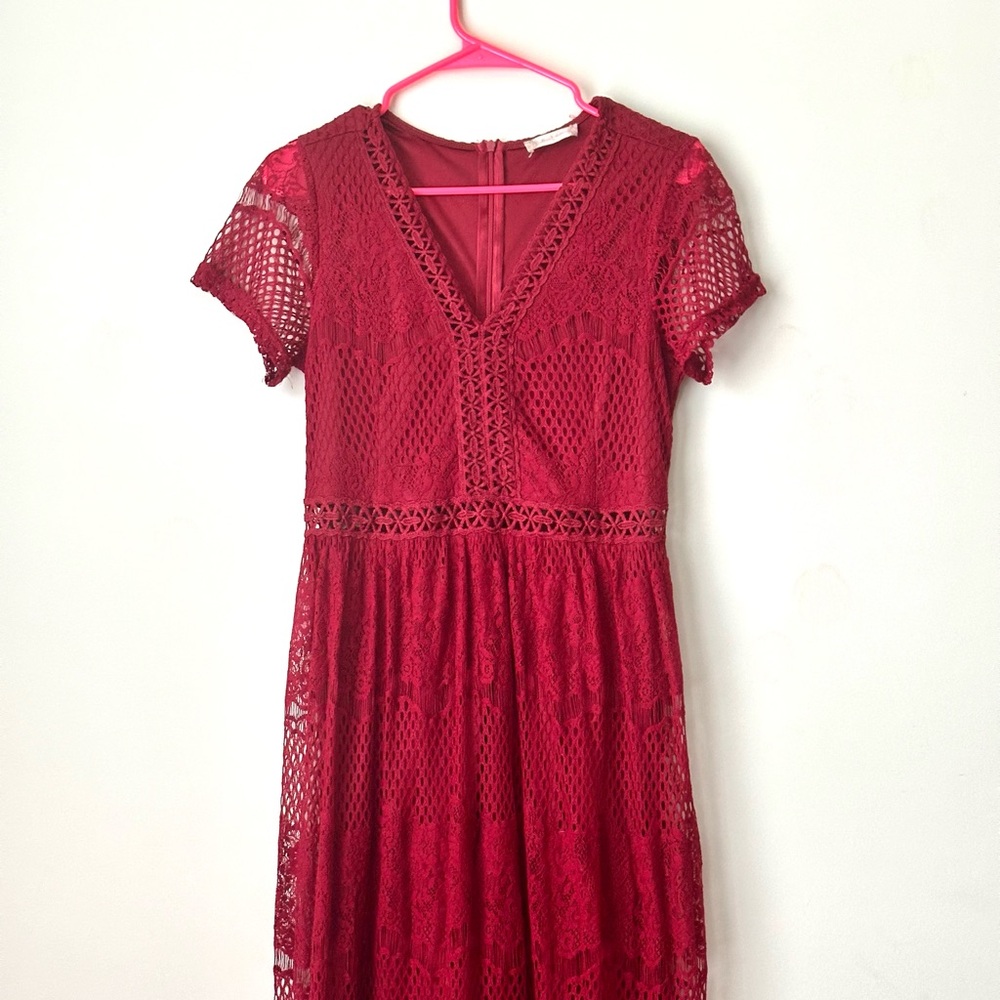 Altar'd State Red Lace Midi Dress